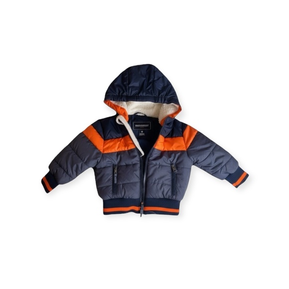 new Rothschild 𖠌 Striped Puffer Hoodie Jacket Parka 𖠌 Faux Sherpa 𖠌 Chambray - Picture 3 of 16